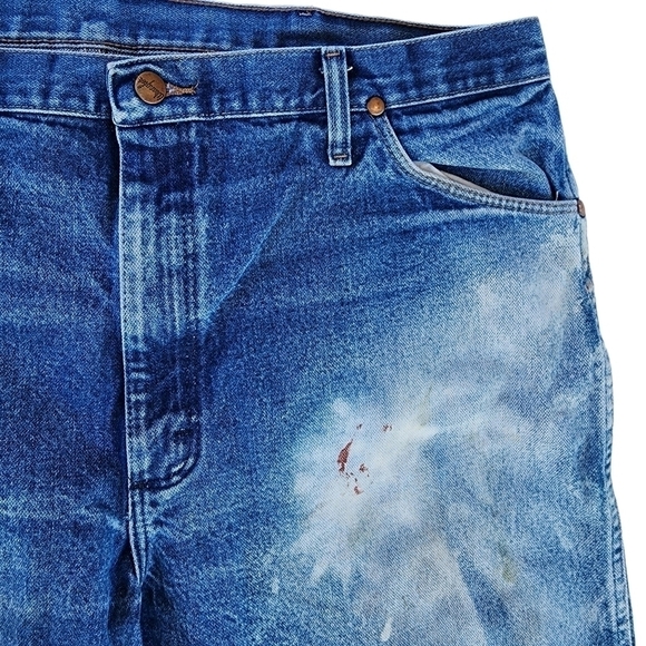 Mens Wrangler 13MWZPW sz 40 Denim bleached distressed Jeans - Picture 8 of 11